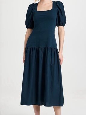 NATION LTD Cordelia Lace Up Midi Dress Navy Caspian Size Large